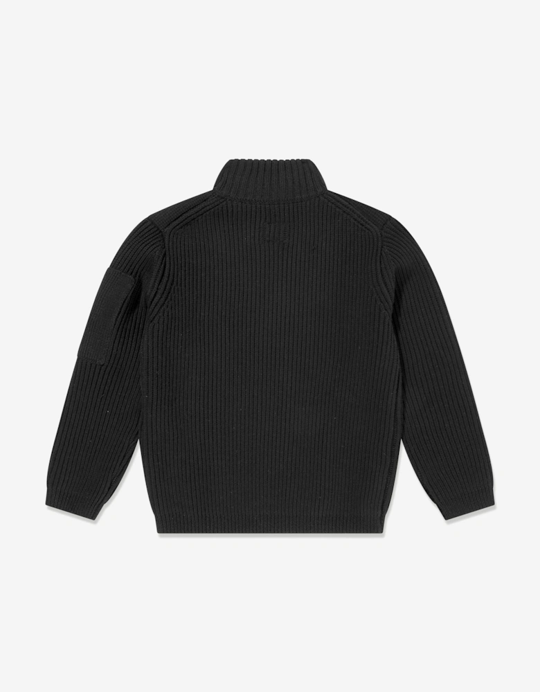 C.P. Company Boys Knitted Zip Up Cardigan in Black