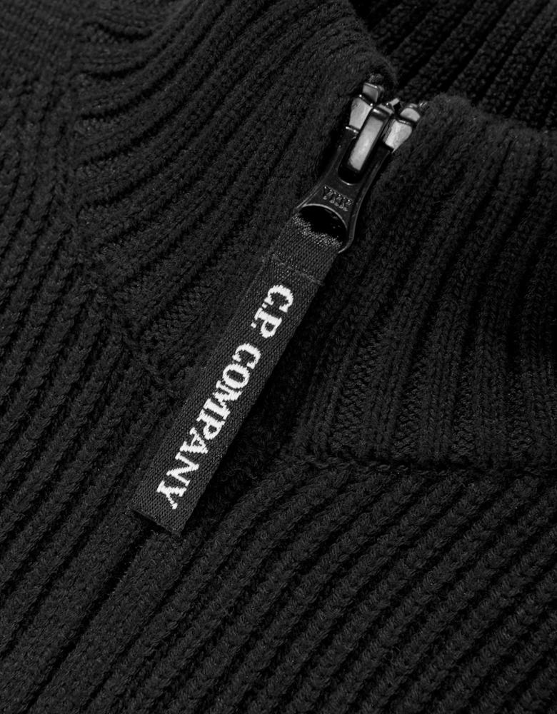 C.P. Company Boys Knitted Zip Up Cardigan in Black