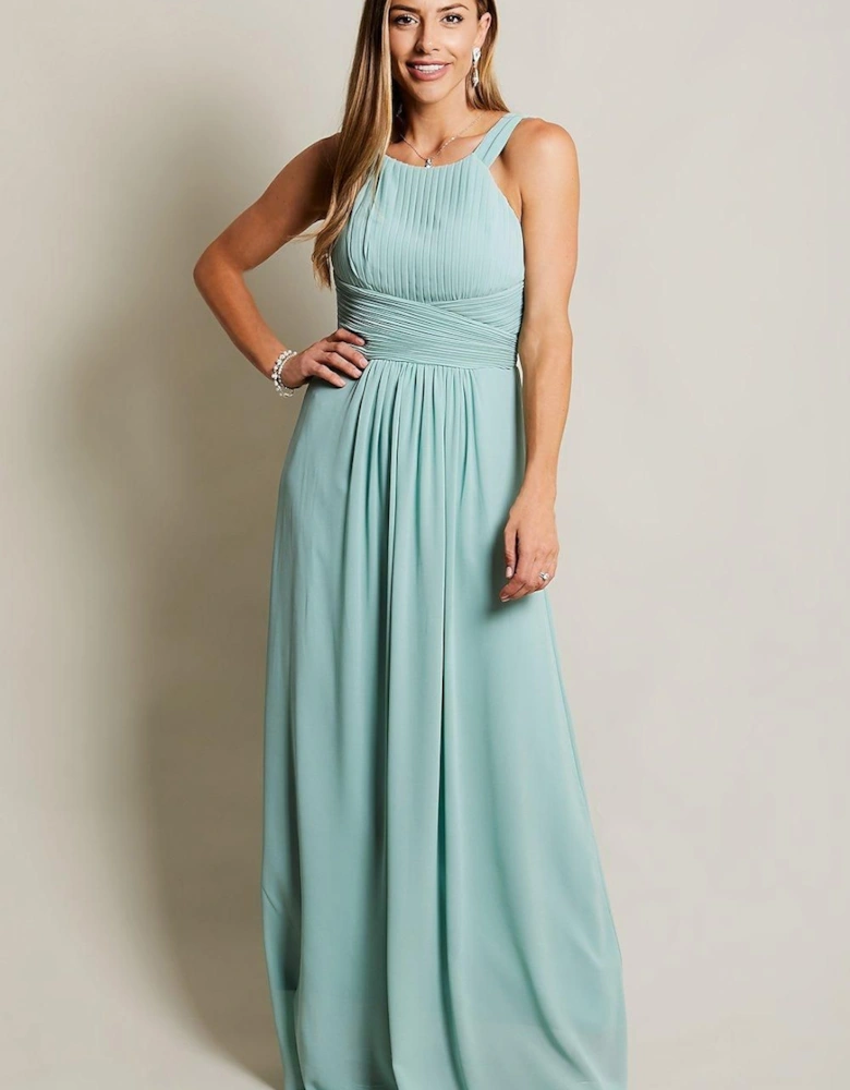 Pleated Front Chiffon Maxi Dress