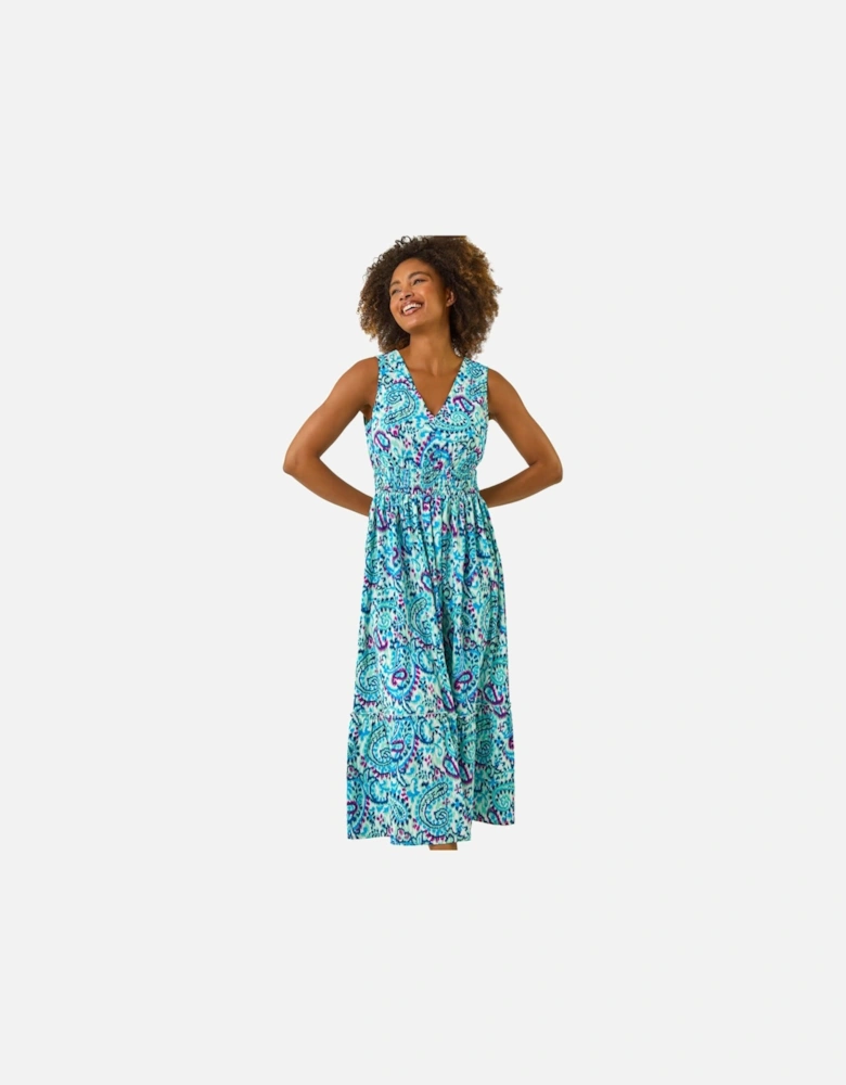 Paisley Print Shirred Maxi Dress