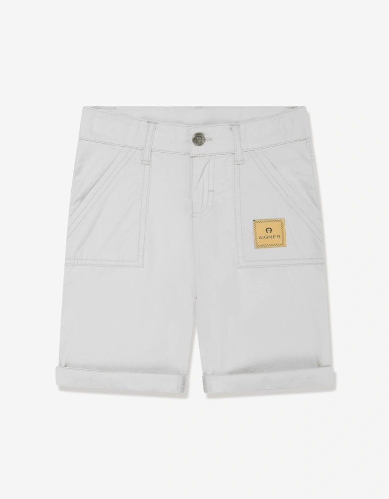 Boys Logo Badge Poplin Shorts in Grey