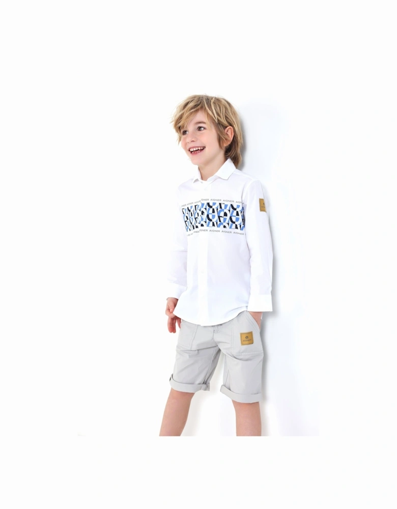 Boys Logo Badge Poplin Shorts in Grey