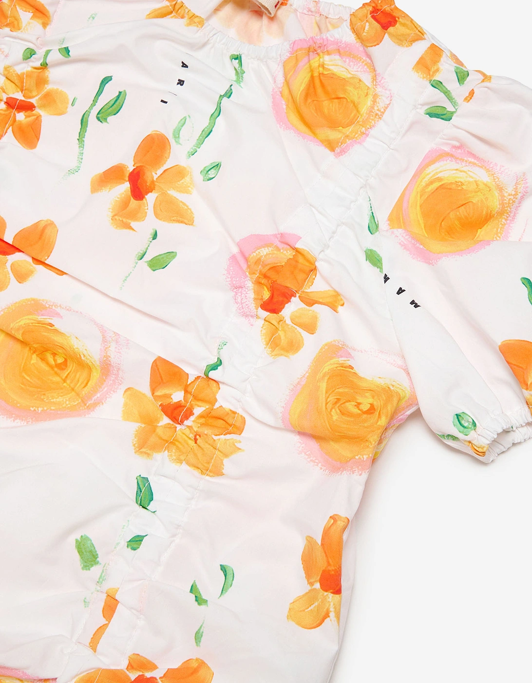 Girls Flower Print Poplin Dress in White