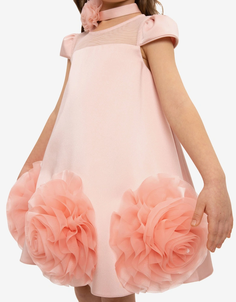 Girls Dress with Flower Choker in Pink
