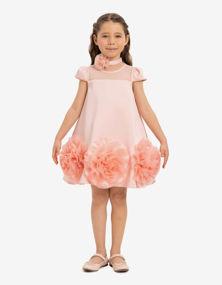 Girls Dress with Flower Choker in Pink