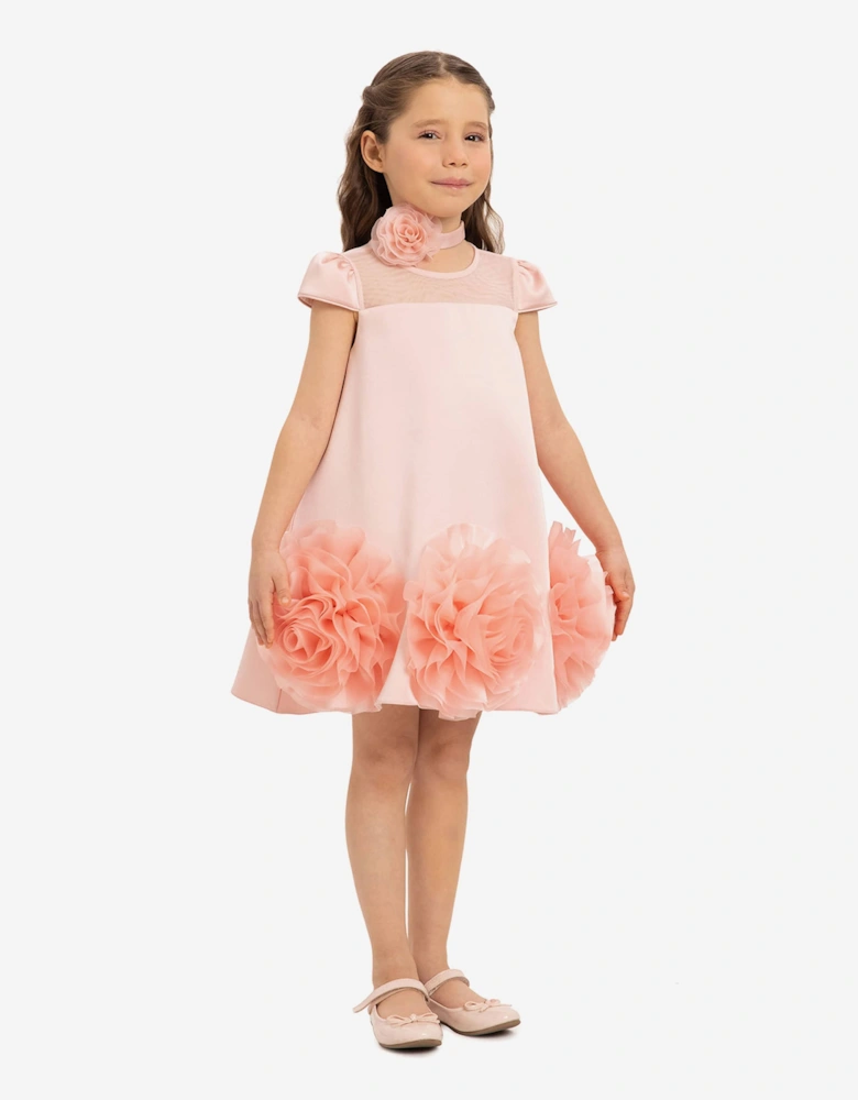 Girls Dress with Flower Choker in Pink