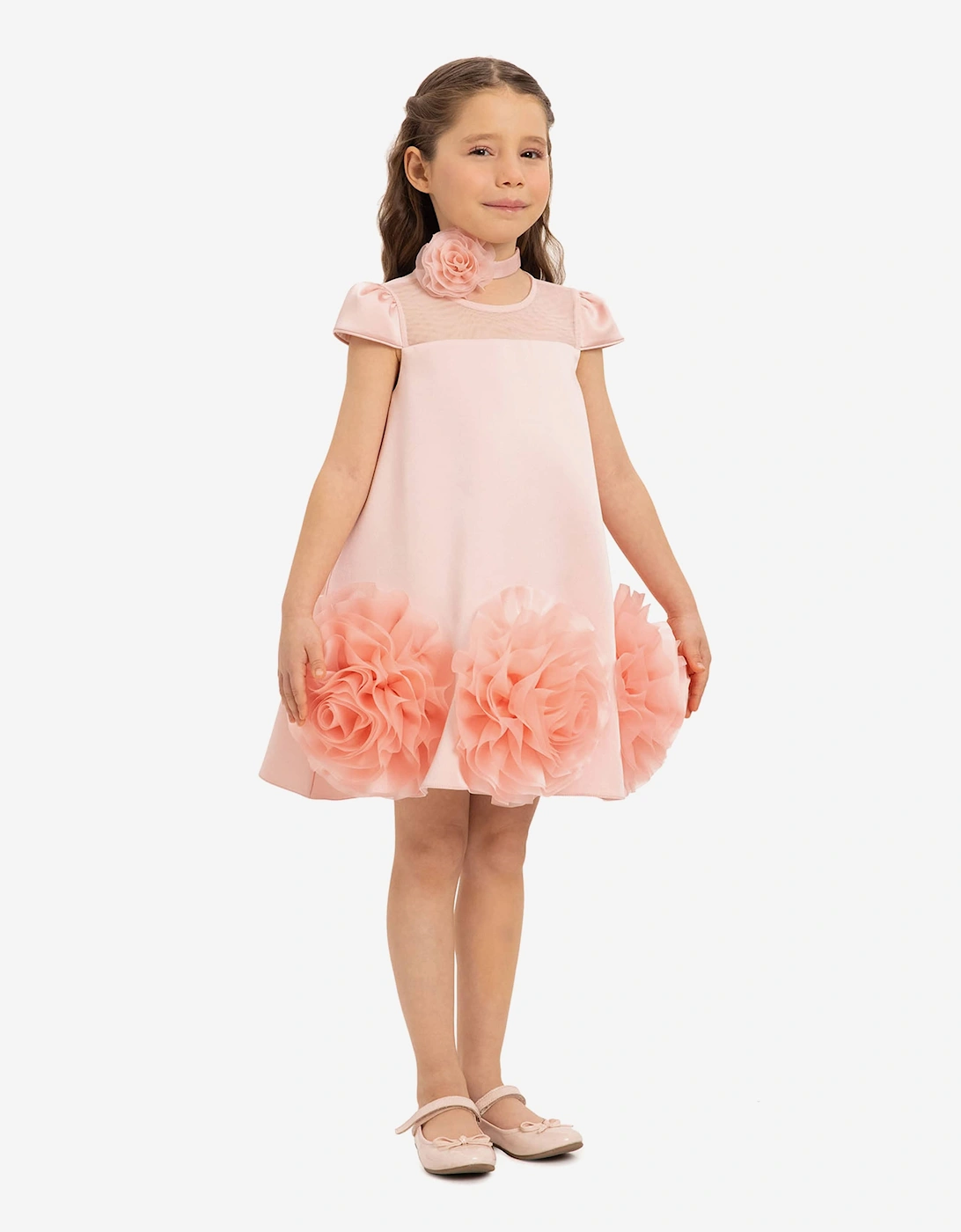 Girls Dress with Flower Choker in Pink