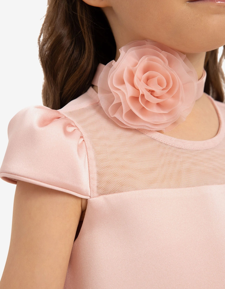 Girls Dress with Flower Choker in Pink
