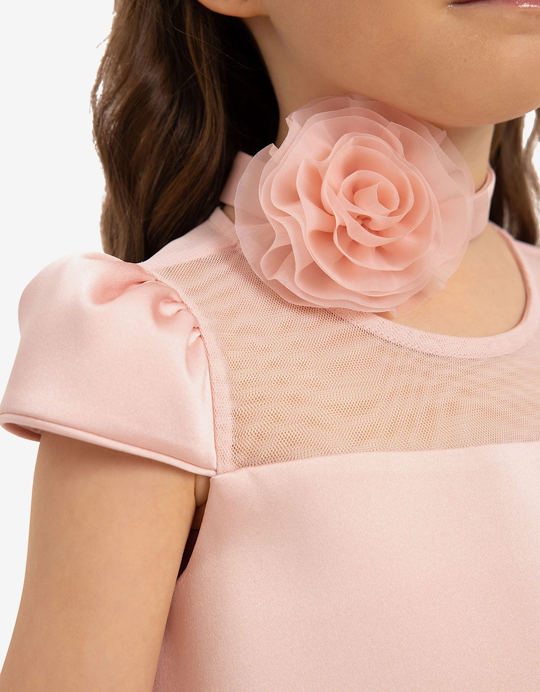 Girls Dress with Flower Choker in Pink