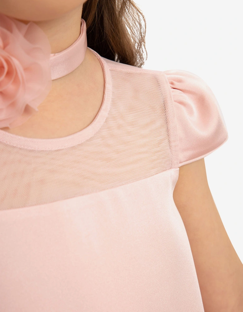 Girls Dress with Flower Choker in Pink