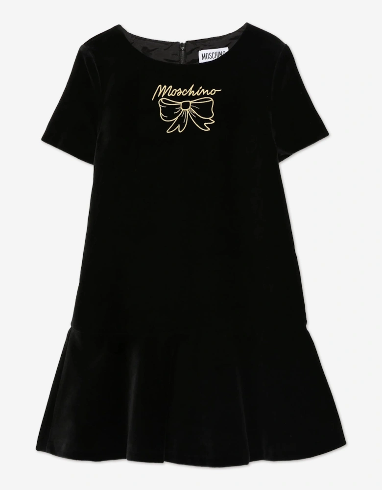Girls Bow Logo Dress in Black