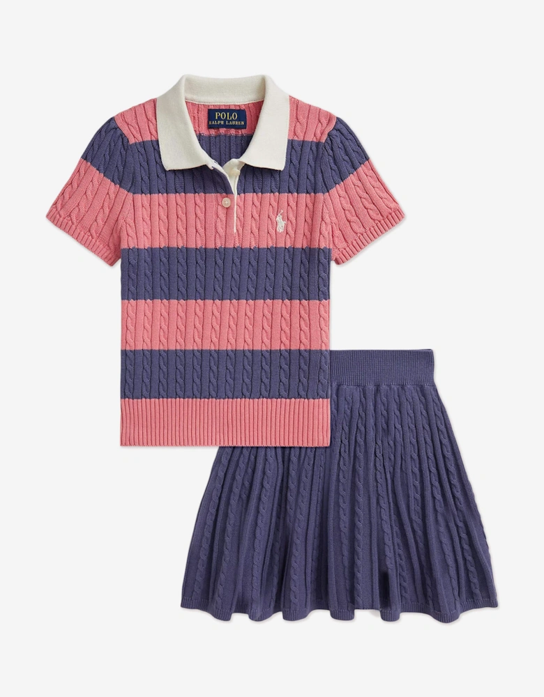 Girls Striped Top and Skirt Set in Blue
