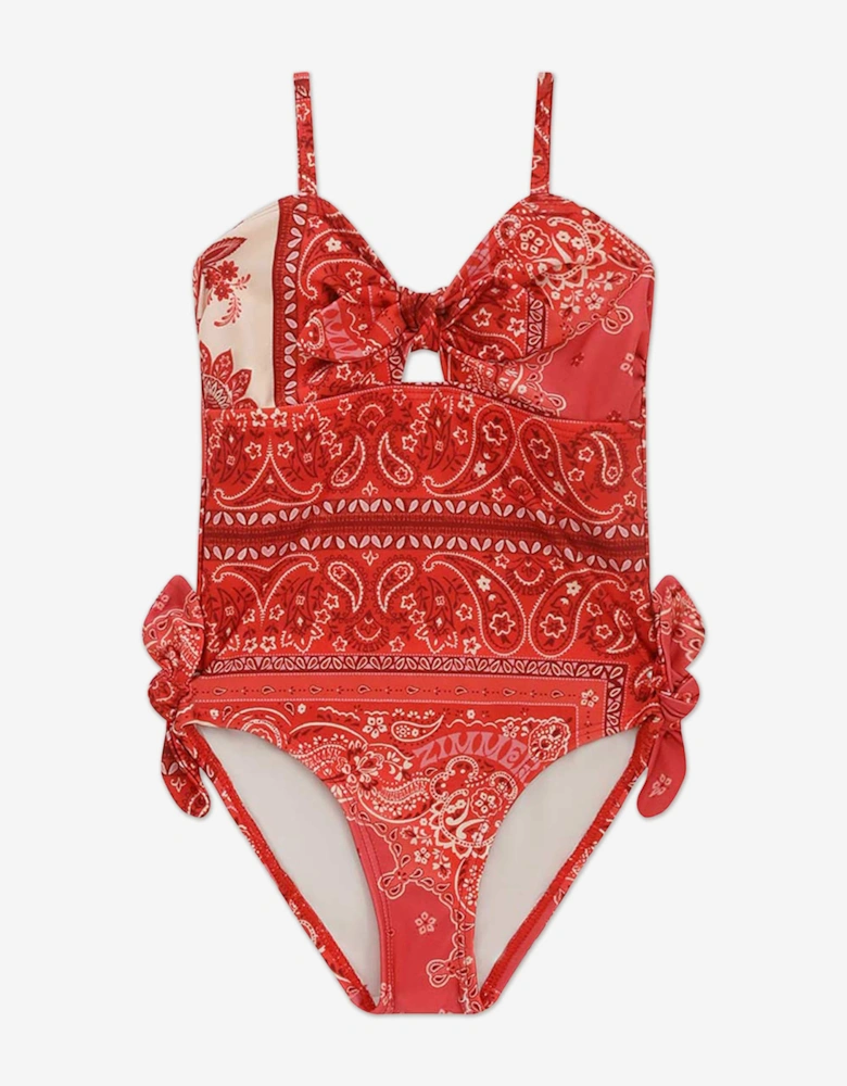 Girls Lucky Tie Front Swimsuit in Red