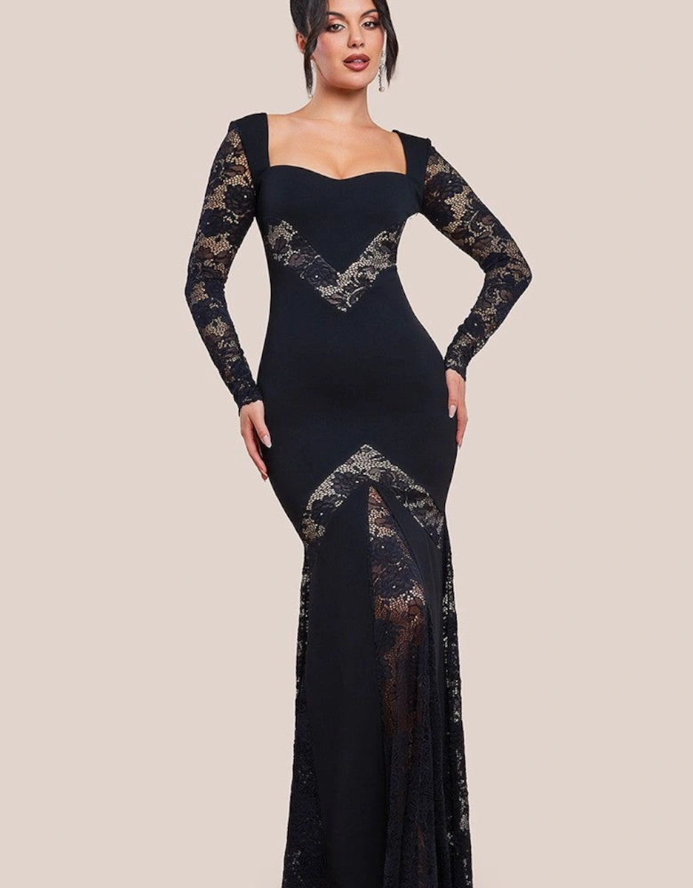 Scuba & Lace Long Sleeve Maxi Dress