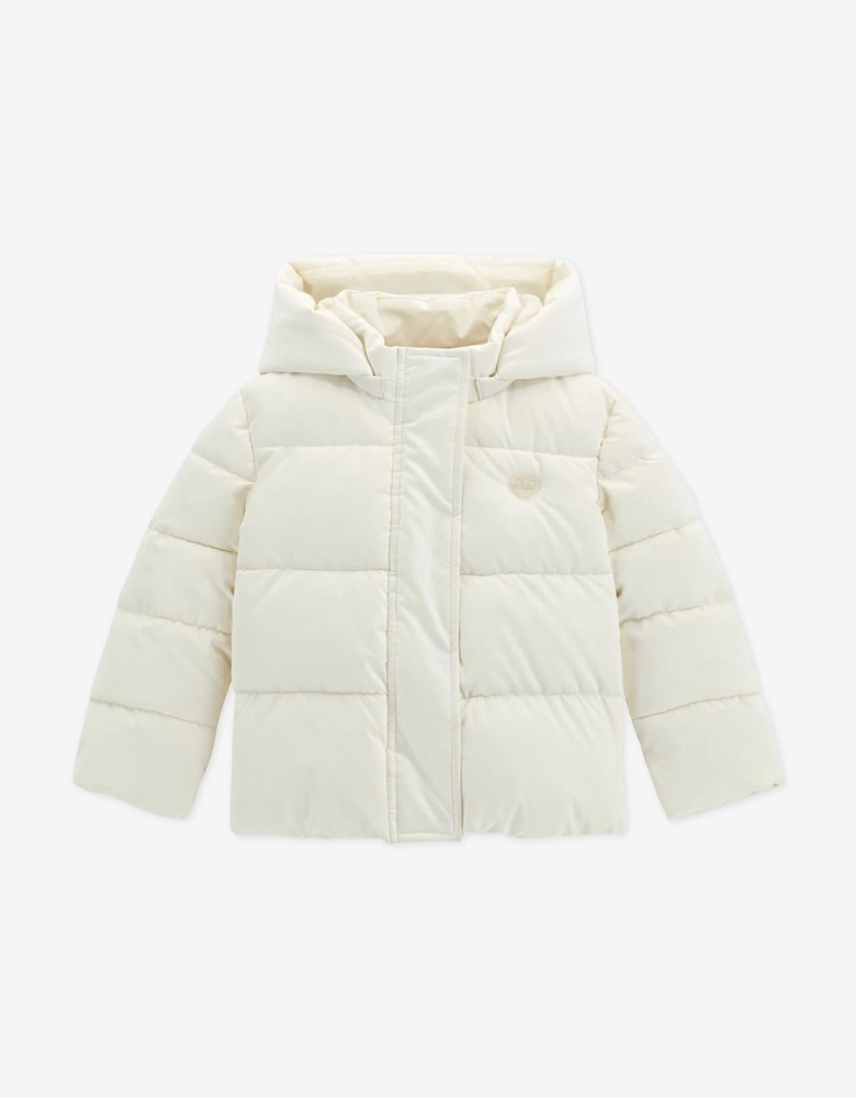 Girls Hooded Puffer Jacket in Ivory