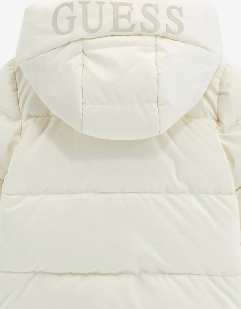 Girls Hooded Puffer Jacket in Ivory