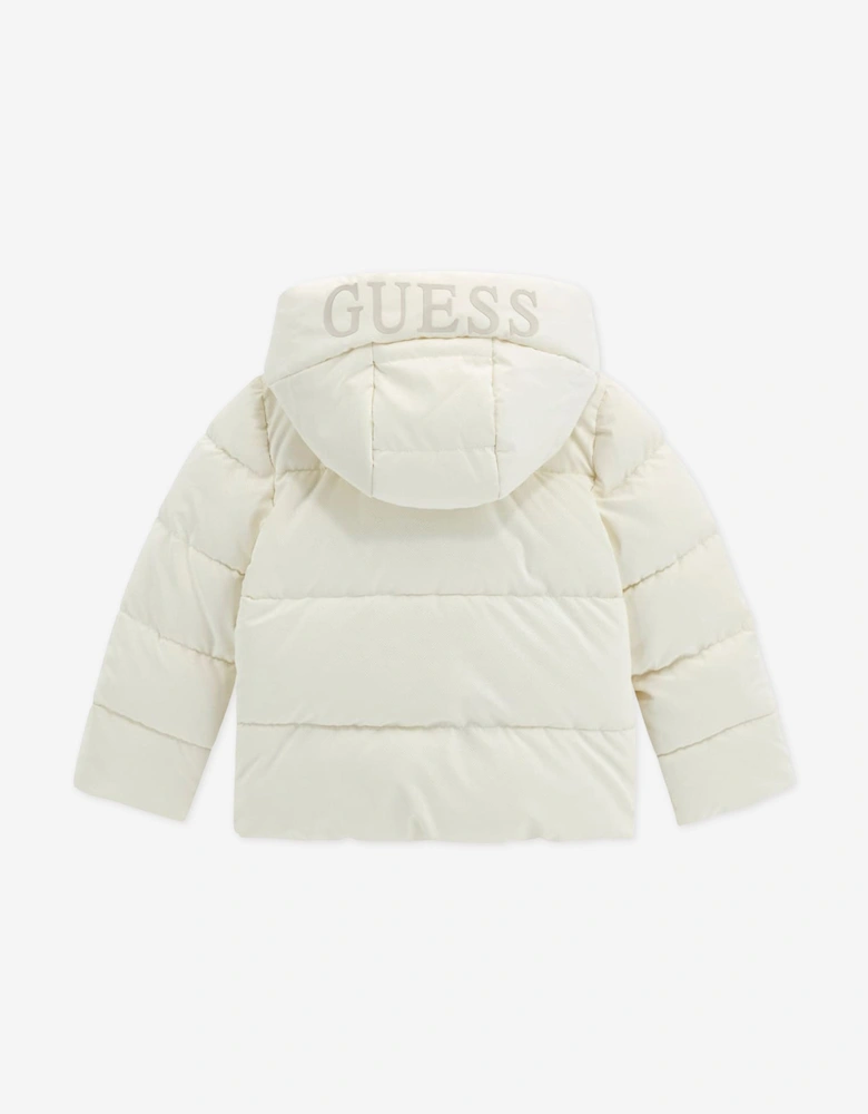 Girls Hooded Puffer Jacket in Ivory