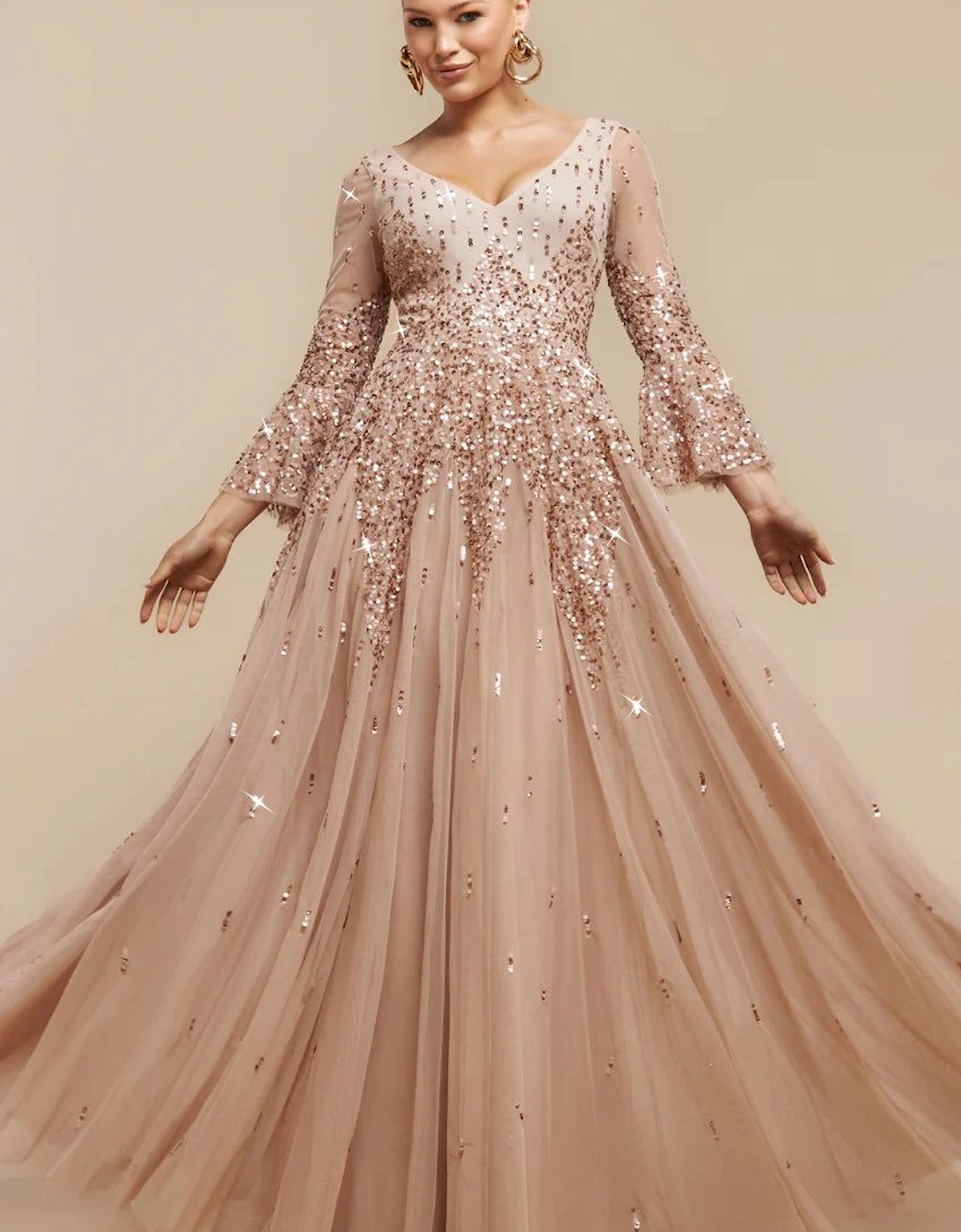 Sunray Sequin A Line Bell Sleeve Maxi Dress, 2 of 1