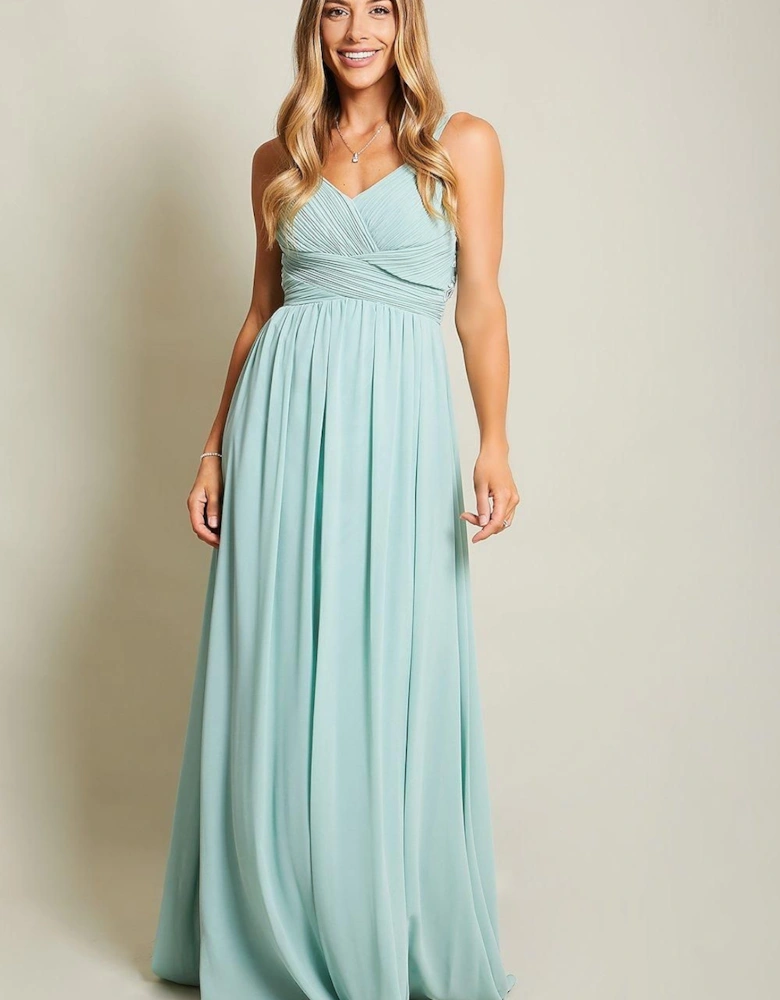 Crochet Back Strappy Chiffon Maxi Dress