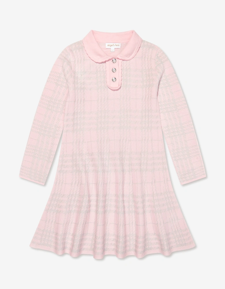 Angels Face Girls Amina Check Knitted Dress in Pink
