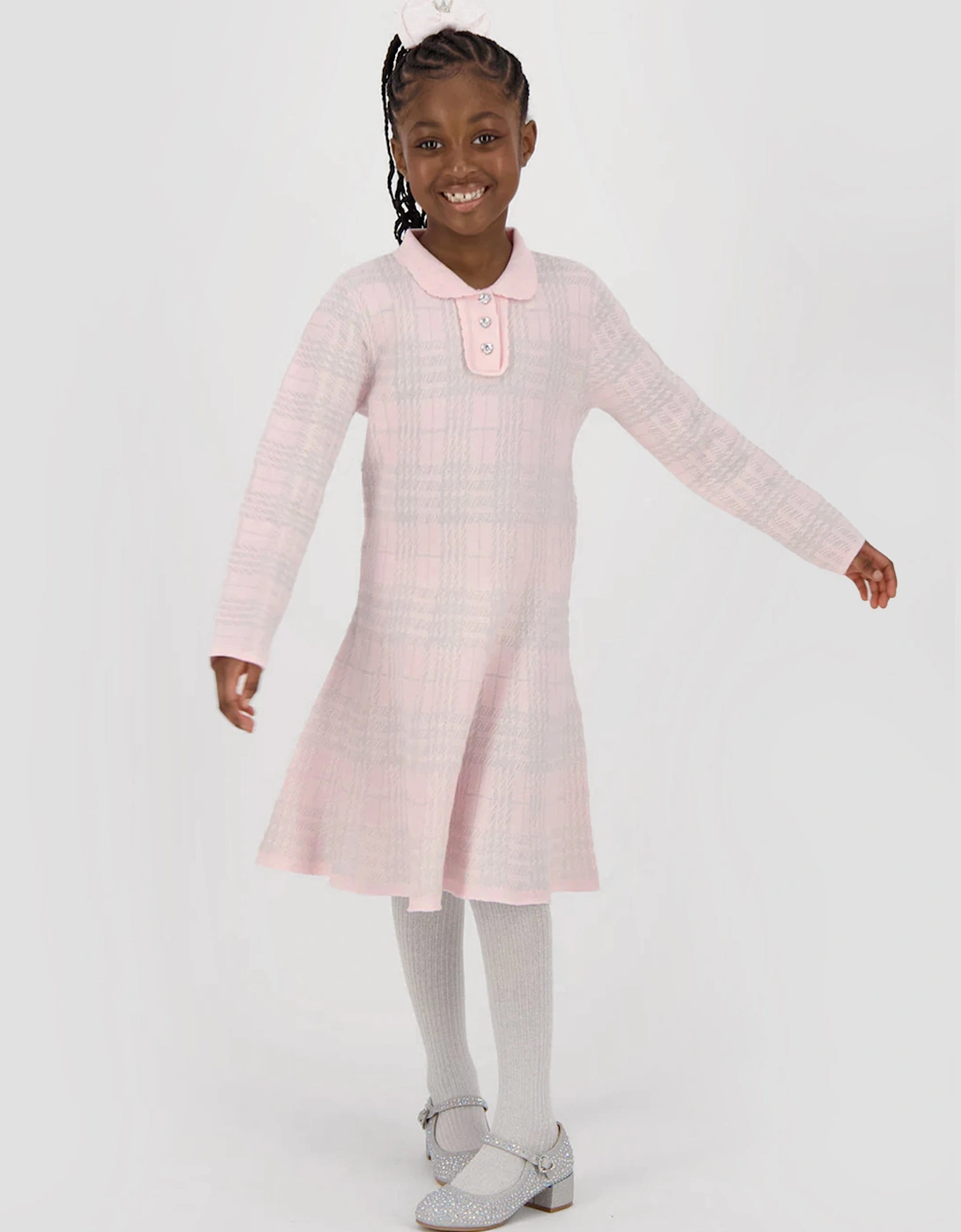 Angels Face Girls Amina Check Knitted Dress in Pink, 6 of 5