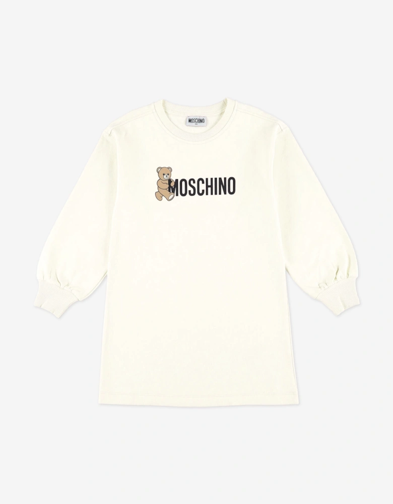 Girls Teddy Logo Sweater Dress in Ivory