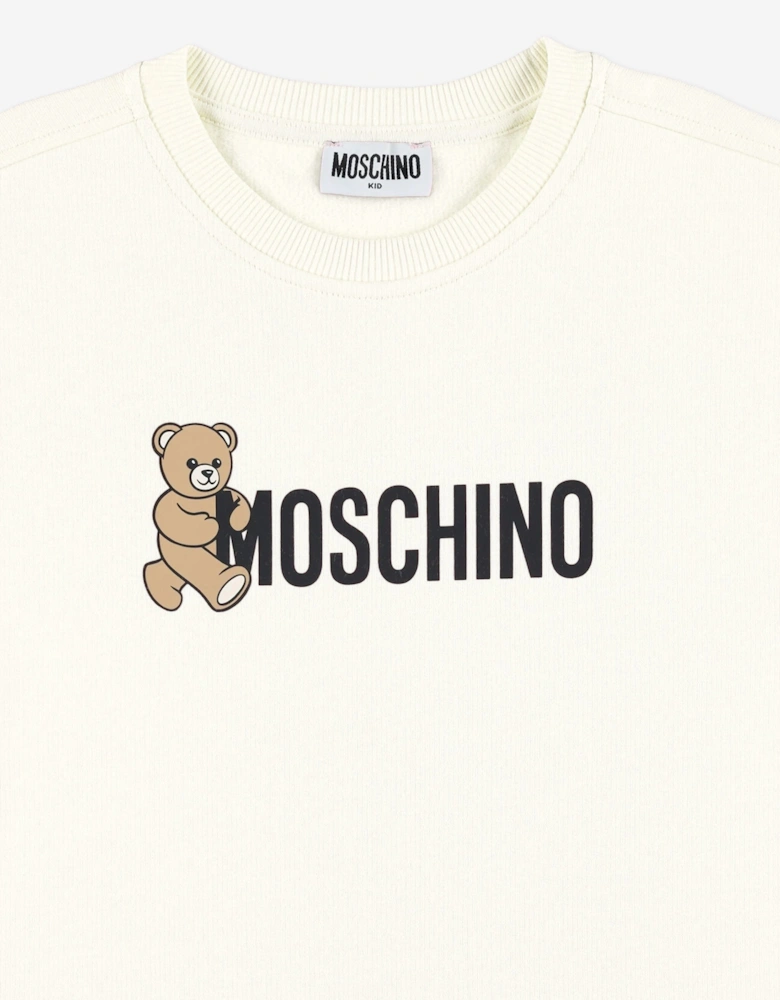 Girls Teddy Logo Sweater Dress in Ivory