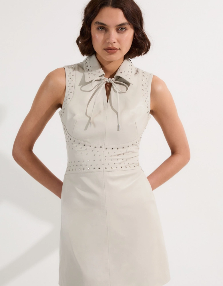 Studded Leather Sleeveless Mini Dress