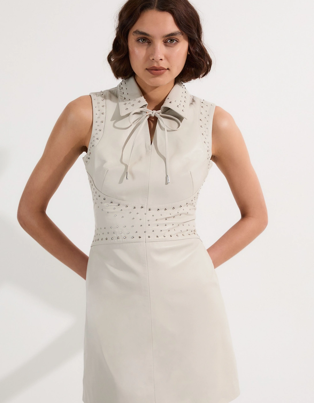 Studded Leather Sleeveless Mini Dress, 2 of 1