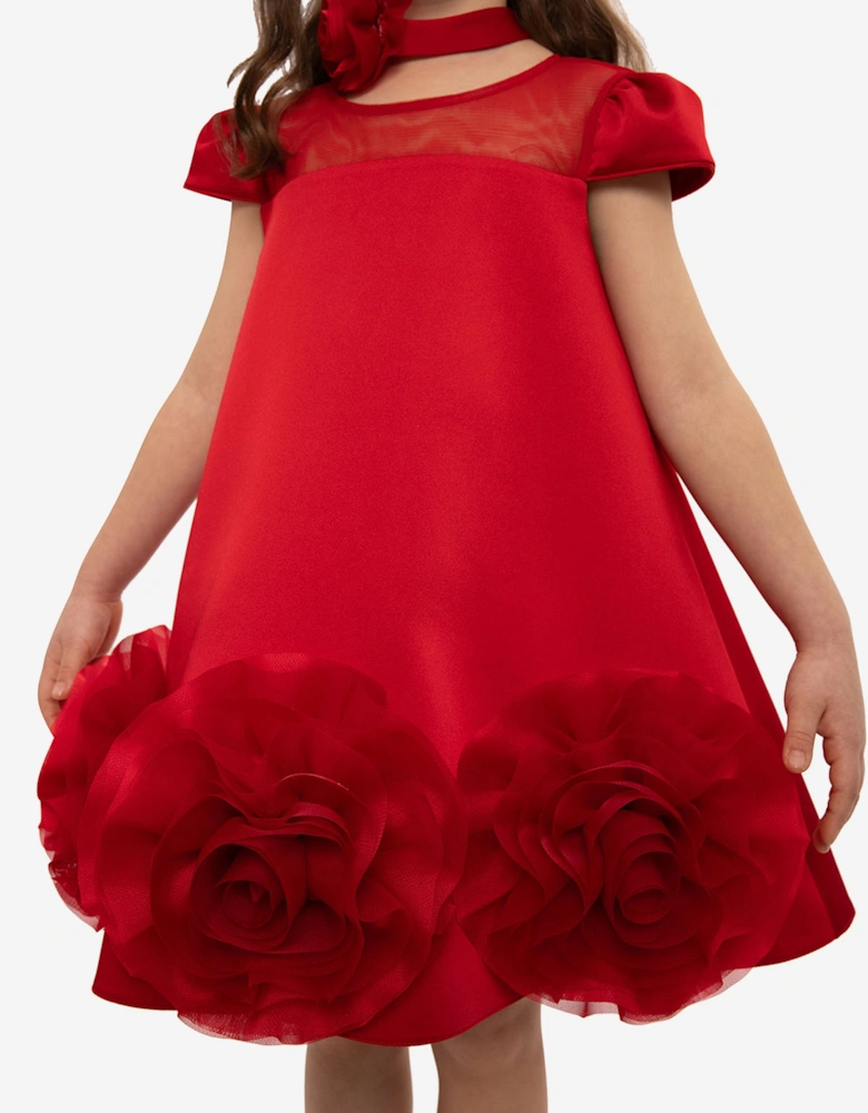 Girls Dress with Flower Choker in Red