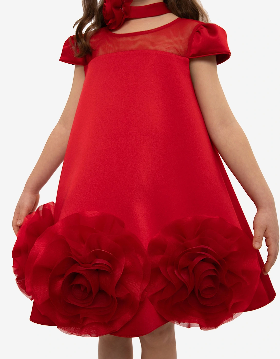 Girls Dress with Flower Choker in Red