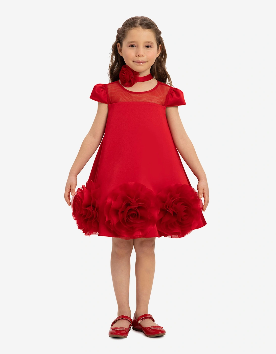 Girls Dress with Flower Choker in Red, 7 of 6