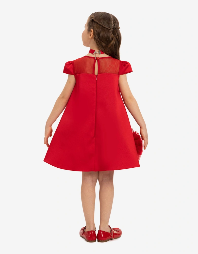 Girls Dress with Flower Choker in Red