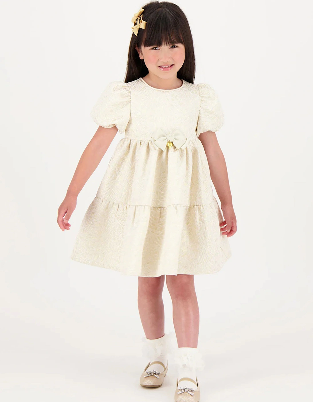 Angels Face Girls Jordan Deco Jacquard Tiered Dress in Gold, 4 of 3