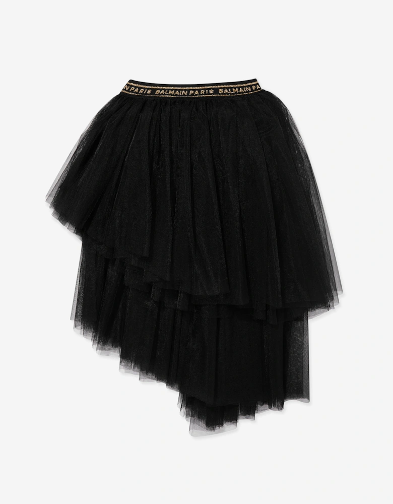 Girls Asymmetrical Ruffle Skirt in Black