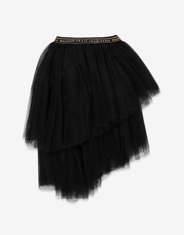 Girls Asymmetrical Ruffle Skirt in Black