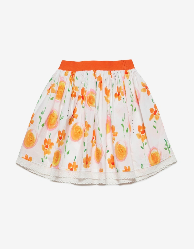 Girls Flower Print Skirt in White