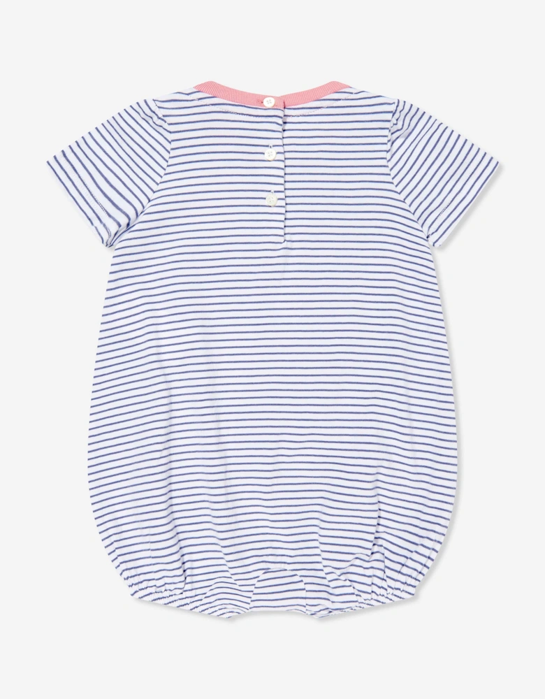 Baby Girls Striped Polo Bubble Romper in Blue
