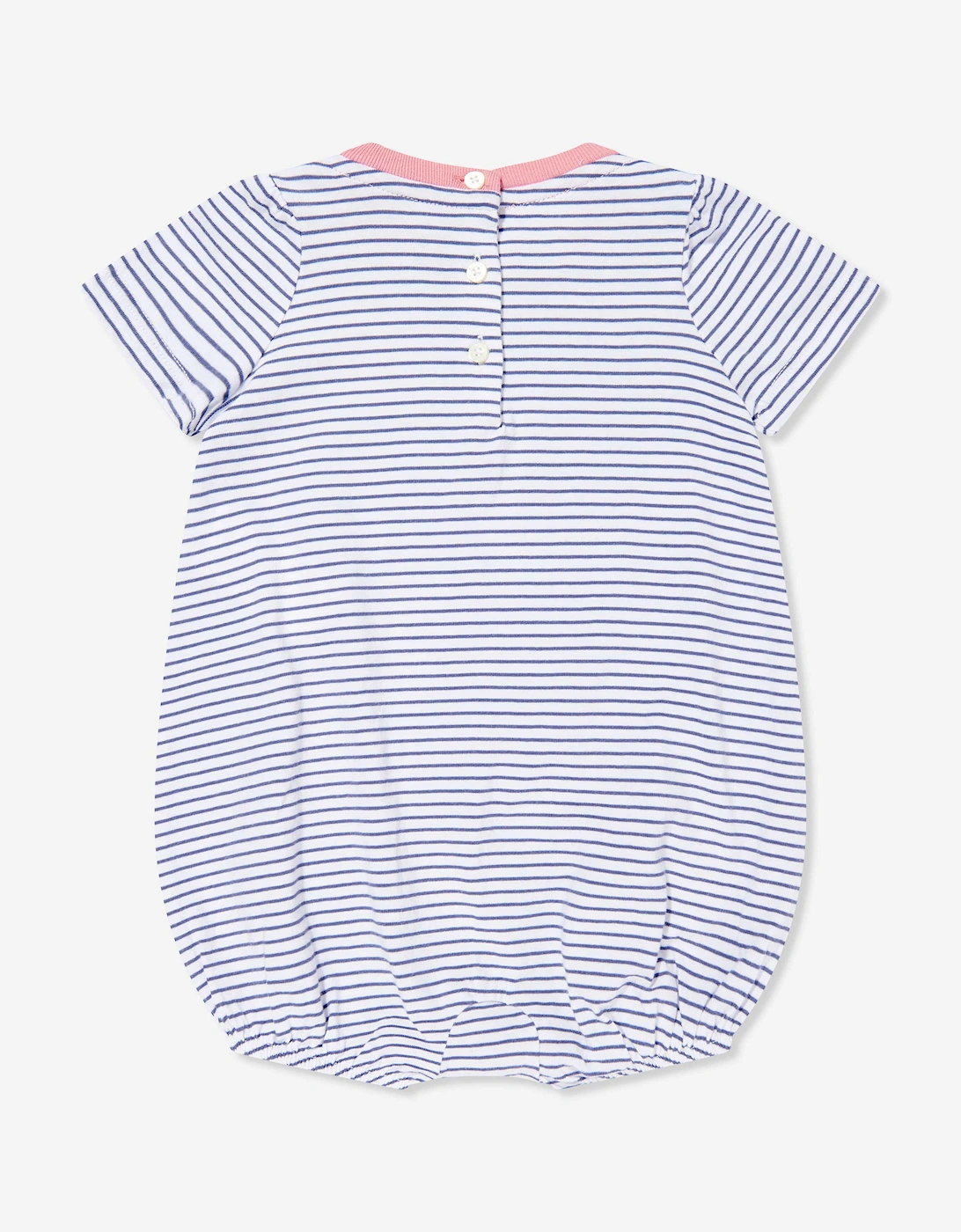 Baby Girls Striped Polo Bubble Romper in Blue