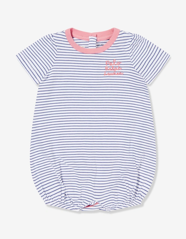 Baby Girls Striped Polo Bubble Romper in Blue