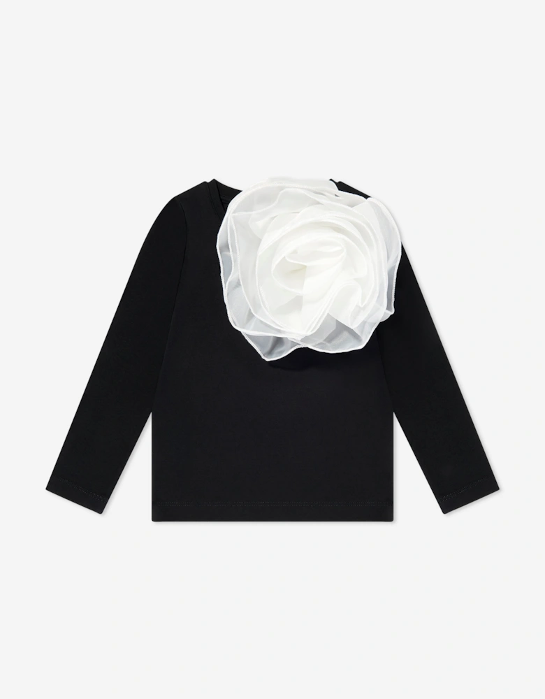 BCBGMAXAZRIA Girls 3D Organza Rose Long Sleeve T-Shirt in Black