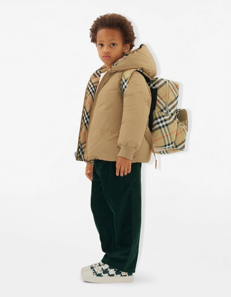 Kids Check Backpack in Beige (33cm)