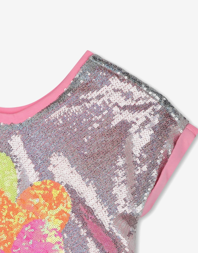 Billieblush Girls Sequin Hearts T-Shirt in Silver
