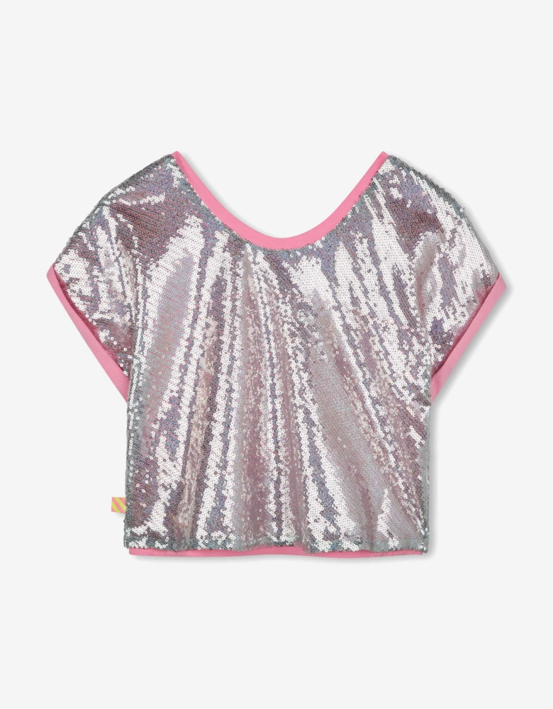 Billieblush Girls Sequin Hearts T-Shirt in Silver