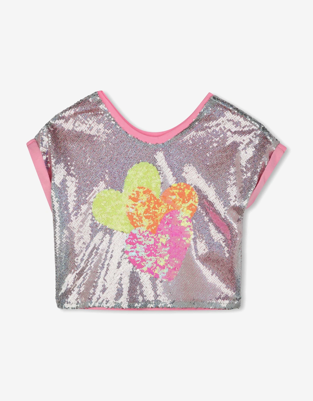 Billieblush Girls Sequin Hearts T-Shirt in Silver, 5 of 4
