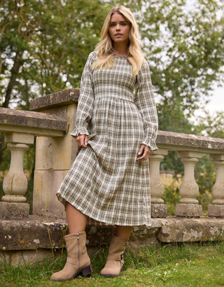 Petite Check Shirred Midi Dress
