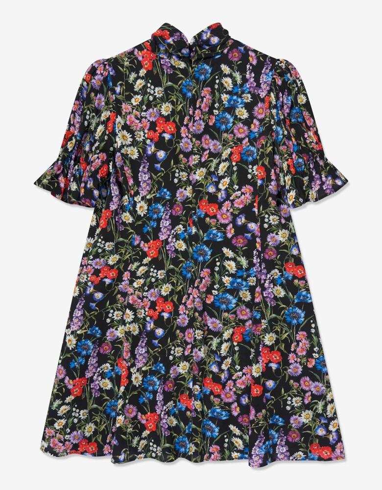 Girls Silk Wildflowers Dress in Black
