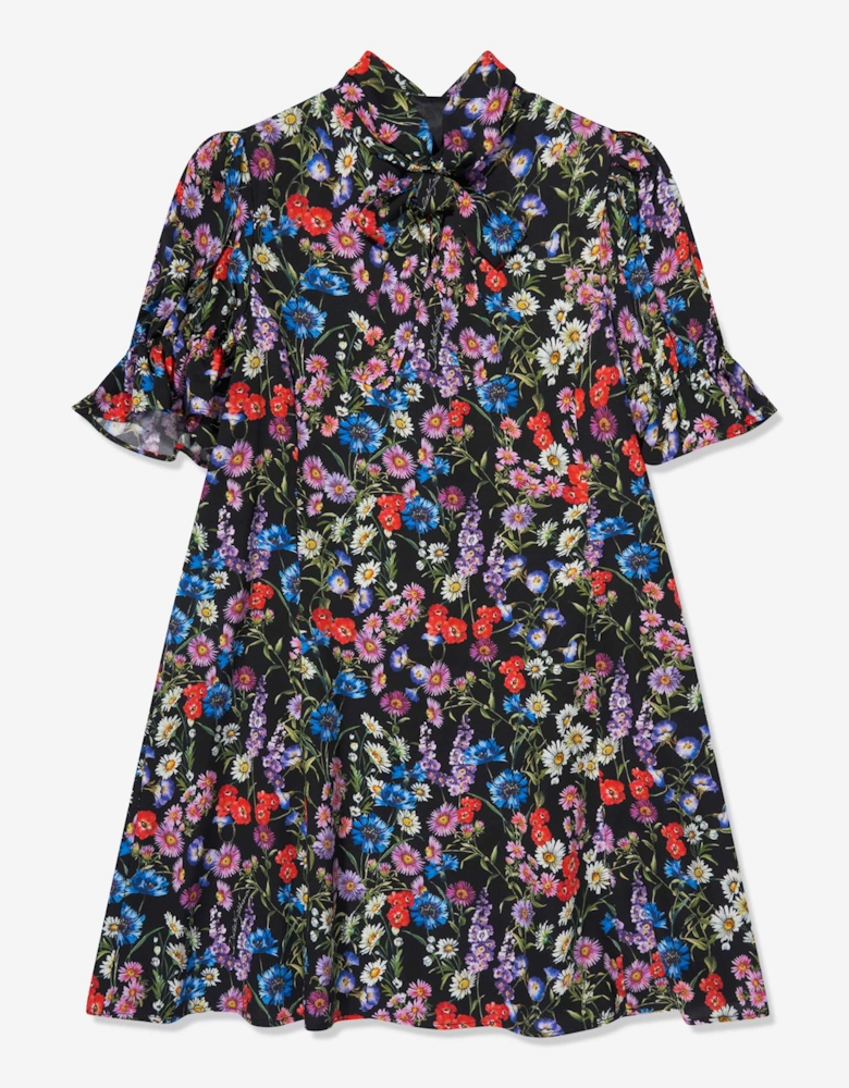 Girls Silk Wildflowers Dress in Black