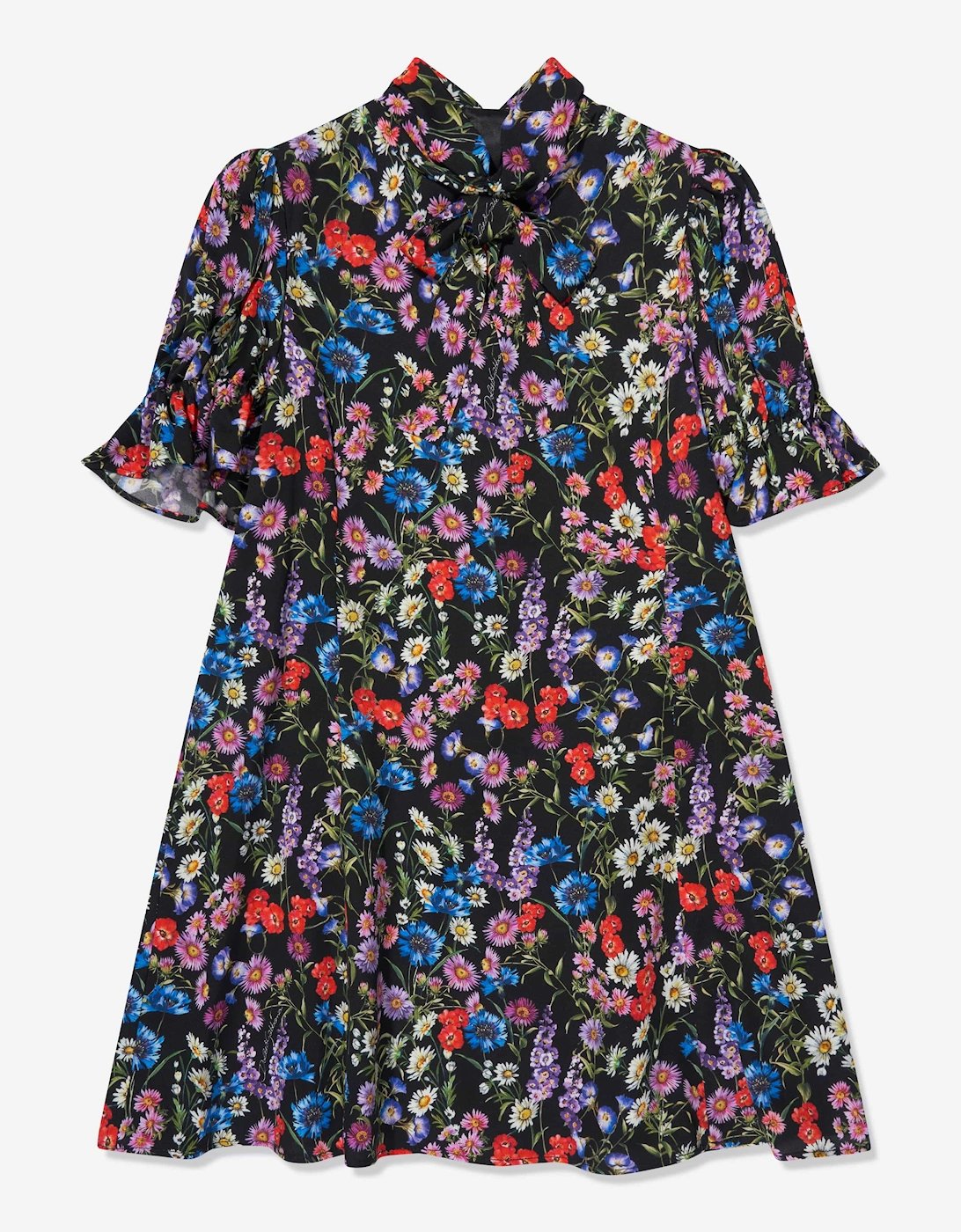 Girls Silk Wildflowers Dress in Black, 5 of 4