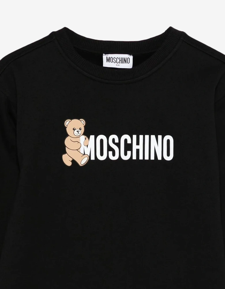 Girls Teddy Logo Sweater Dress in Black